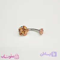 پیرسینگ ناف استیل نقره ای رنگ طرح گل نارنجی کد 149