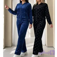 ست بلوزشلوار هودی کلاهدار مخمل گرم بالا نگینی وارداتی /کد20936