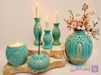 ست کامل ۶تیکه سنگ مصنوعی ترنج دکوری اهرا رو میزی و رو کنسولی  مناسب دکور منازل رستوران های سنتی و مهمانسرا ها جهیزیه  کادو  جاشمعی جا عودی گلدان