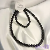 ست دستبند و گردنبند مهره ای مشکی براق