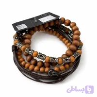 دستبند چندلایه مردانه چوبی و بند بافتی برند SIX - بدلچی