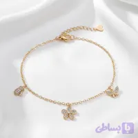 پابند ژوپینگ آویز پروانه و گل نگین‌دار طلایی