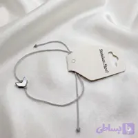 دستبند استیل مدل «جناغ سیلور» | با بند بافت طوسی روشن (مینیمال)