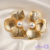 گوشواره استیل گل و مروارید گوشواره طلایی زارا