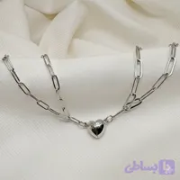 ست دستبند دو نفره مدل «قلب مگنتی» | زنجیر استیل کارتیر ظریف با پلاک مکمل
