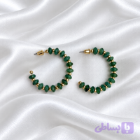 گوشواره حلقه‌ای مراقبتی سبز با مهره طلایی
