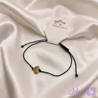 دستبند استیل مدل «قلب کوچک» (Tiny Heart) | با بند بافت مشکی و پلاک سیلور