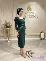 میدی دالقیچ مجلسی زنانه با یقه مربعی و آستین پفی _ کد ۱۴۵