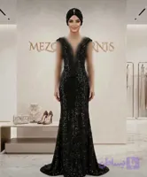 ماکسی مجلسی ماهی مشکی زنانه ترنیس مدل شاین و یقه هفت باز_ کد ۴۲۱