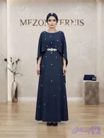 ماکسی مجلسی پوشیده زنانه ترنیس مدل شنلی با نگین‌های ستاره‌ای و کمر جواهردوزی _کد ۴۳۴