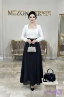 ​دامن مجلسی مشکی زنانه ترنیس با پنل زیردانتل_ کد ۱۴۵