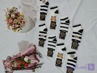 جوراب زنانه مچی طرح میکس خرسی سفید مشکی نخ ایرانی۱۲ جفتی کد: ۱۲۹