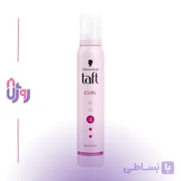 اسپری حالت‌دهنده مو شوارتسکف تافت Schwarzkopf Taft مدل موس مو کرل Curl Mousse با قدرت نگهدارندگی Hold 3 و ماندگاری طولانی مدت حجم 200 میل