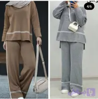 ست بافت زنانه تک رنگ کرم