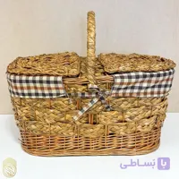 سبد پیک‌نیک حصیری درب‌دار sh731
