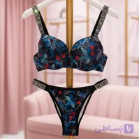 ست شورت و سوتین فنردار طرح گلدار نگین‌دار ویکتوریاسکرت