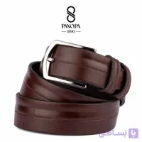 کمربند چرم قهوه ای پررنگ طرح دار