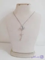 گردنبند پروانه آبی آویز استیل آبکاری نقره