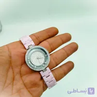 ساعت زنانه سرامیکی Weiqin  صورتی نگین‌دار-  یکسال ضمانت