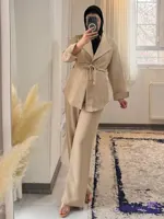 ست کت و شلوار زنانه مناسب روزمره و مهمانی رنگ کرم