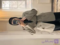 کت زنانه همراه با کمربند چرمی رنگ طوسی روشن