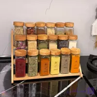 استند جا ادویه چوبی ۱۸ عددی با شیشه درب چوبی