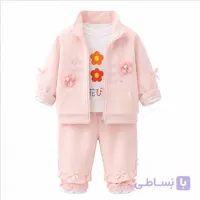 ست دخترانه دو تکه صورتی با کت زیپ‌دار گل‌دار و شلوار دمپا کد 46
