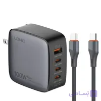 شارژر دیواری ۱۰۰ وات ۴ پورت الدینیو مدل Q408 به همراه کابل USB-C