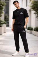 ست تیشرت و شلوار گلکسی تک رنگ مشکی.شلوار دم‌پا ساده راستا