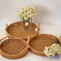 سینی سه سایزی بیضی فلزی و حصیری