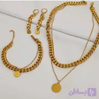 ست کارتیر استیل رنگ ثابت سکه ای گردنبند گوشواره دستبند