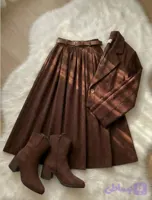 ست دو تیکه کت و دامن مخمل کبریتی درجه یک ترند و مزونی مدل یلدا (کد KDOUZ)