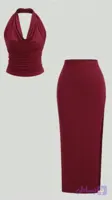 ست گردنی با دامن چاک دار