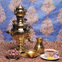 خرید سرویس سماور زغالی برنجی ۱ لیتری طرح هخامنشی ورق ضخیم | هنرظریف