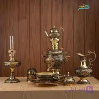 خرید سرویس سماور زغالی اعیانی ۶ لیتری برنجی نقاشی دست ورق ضخیم | هنرظریف