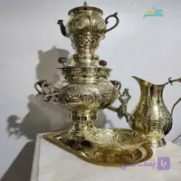 خرید سرویس سماور ۴ لیتری زغالی برنجی ریز قلم سنگین وزن تبریز | هنرظریف