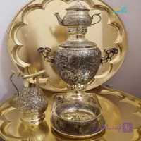 خرید سرویس سماور زغالی برنجی آناناسی دسته توری قلم ملکوتی | هنرظریف
