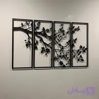 ست ۴ تکه تابلو دکوراتیو طرح "امتداد بهار" (دیوارکوب لاین‌آرت شاخه ممتد و شکوفه)
