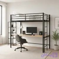 تخت یک نفره فلزی مدل لافت با میز کار