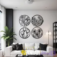 تابلو لیزری دیواری چهار‌تکه دایره‌ای | طراحی مدرن و متعادل