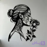 تابلو فلزی طرح "بانو و گل رز" (دیوارکوب مینی‌مال لوکس و مدرن)
