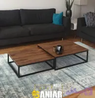 میز عسلی دوتایی مدرن – مدل اسلایدی چوب و فلز