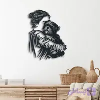 تابلو فلزی طرح "دختر و سگ خانگی" (دیوارکوب مینی‌مال و احساسی حیوانات)