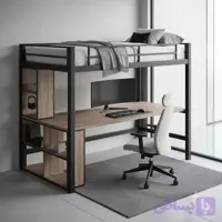تخت یک‌نفره فلزی مدل مدرن با میز تحریر و قفسه MDF