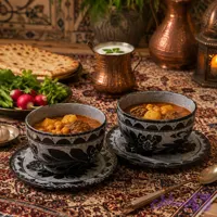 کاسه و بشقاب سنگی طرح گلسنگ