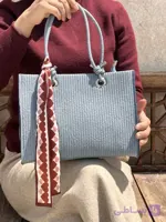 کیف زنانه دستی و دوشی طرحدار بافت‌دار مدل اسکارف‌دار همراه کیف کوچک