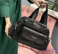 کیف زنانه دستی چرم صنعتی مدل رزماری دردورنگ مشکی و قهوه ای