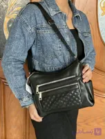 کیف زنانه دوشی مشکی چند زیپ مدل نانسی و چرم صنعتی