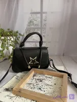 کیف زنانه پاسپورتی ستاره‌ای مدل بند طنابی چرم صنعتی مشکی