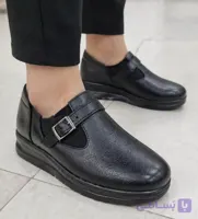 کفش طبی زنانه مشکی دوردوخت با زیره PU و پاشنه ۵ سانت